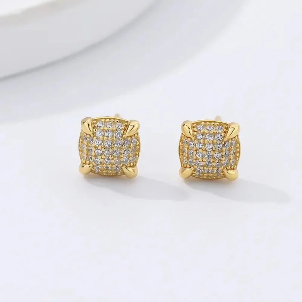 18k Yellow Gold over 925 Sterling Silver CZ Accent Micro-Pavé Stud Earrings - Picture 3 of 6